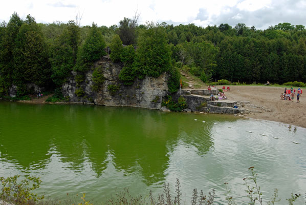 the beach area from across the quarry