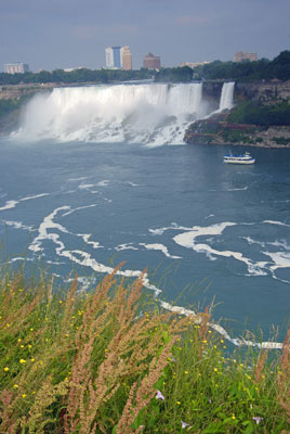 a view of the American Falls across the Niagara River