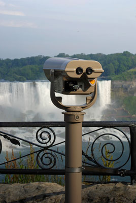a telescope for close-up views of the falls
