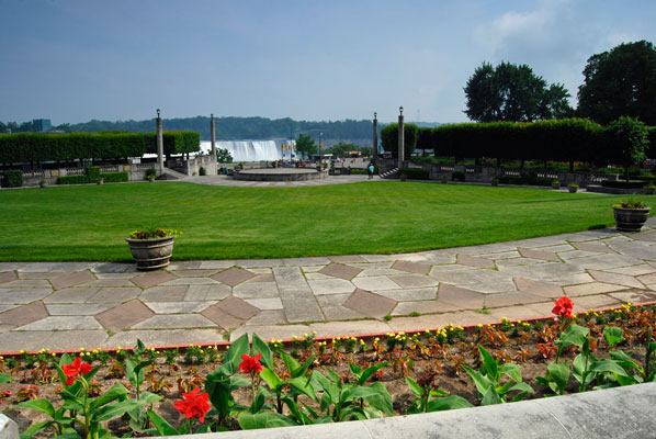 a view of the American Falls from the Oakes Garden Theatre
