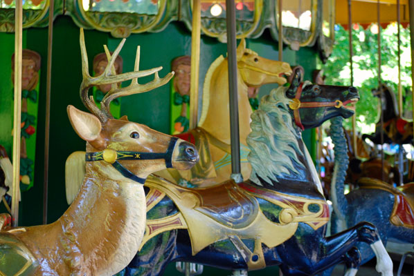 colourful painted animals on the antique carousel in Centreville on Centre Island